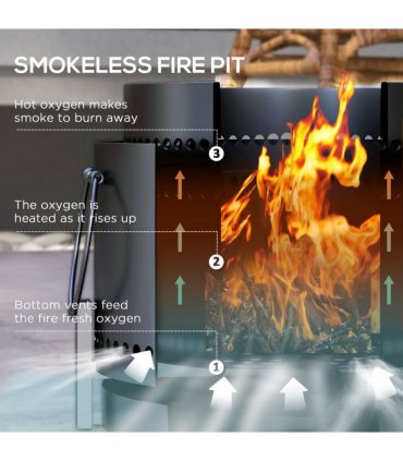 Outsunny 37cm Smokeless Wood Burning Firepit Metal Fire Pit, Black