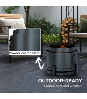 Outsunny 37cm Smokeless Wood Burning Firepit Metal Fire Pit, Black