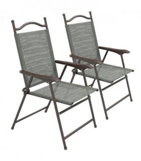 Garden Folding Chairs Set Dark Grey Steel Mesh Fabric Portable Design 56x62x97cm