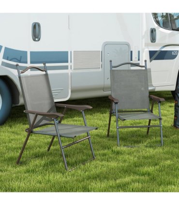Garden Folding Chairs Set Dark Grey Steel Mesh Fabric Portable Design 56x62x97cm