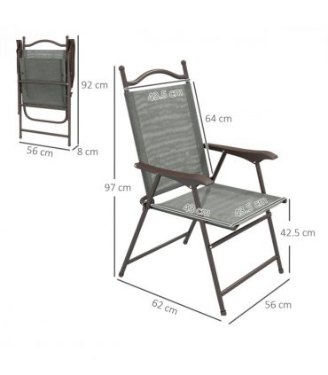 Garden Folding Chairs Set Dark Grey Steel Mesh Fabric Portable Design 56x62x97cm