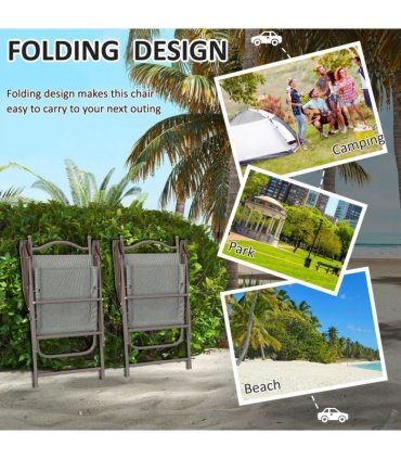 Garden Folding Chairs Set Dark Grey Steel Mesh Fabric Portable Design 56x62x97cm