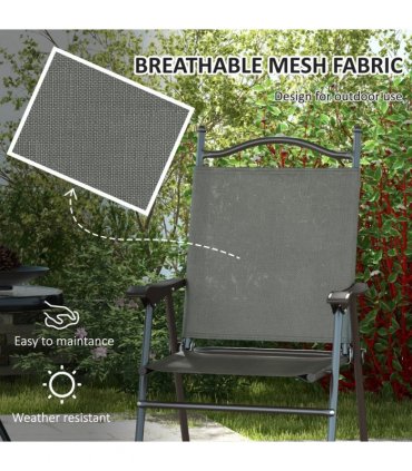 Garden Folding Chairs Set Dark Grey Steel Mesh Fabric Portable Design 56x62x97cm