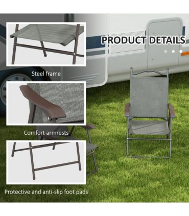 Garden Folding Chairs Set Dark Grey Steel Mesh Fabric Portable Design 56x62x97cm