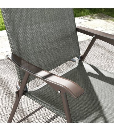 Garden Folding Chairs Set Dark Grey Steel Mesh Fabric Portable Design 56x62x97cm