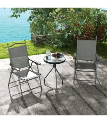 Garden Folding Chairs Set Dark Grey Steel Mesh Fabric Portable Design 56x62x97cm