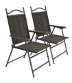 Outsunny Folding Chairs Set with Armrest Breathable Mesh Fabric Seat Dark Brown