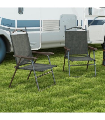 Outsunny Folding Chairs Set with Armrest Breathable Mesh Fabric Seat Dark Brown