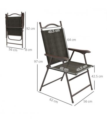 Outsunny Folding Chairs Set with Armrest Breathable Mesh Fabric Seat Dark Brown