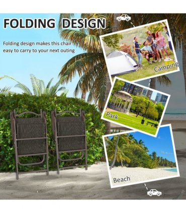 Outsunny Folding Chairs Set with Armrest Breathable Mesh Fabric Seat Dark Brown