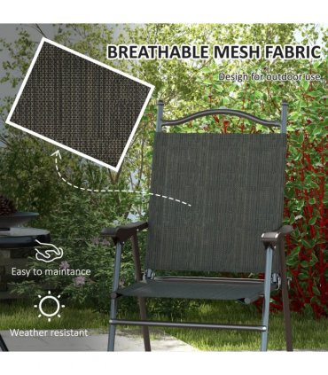 Outsunny Folding Chairs Set with Armrest Breathable Mesh Fabric Seat Dark Brown