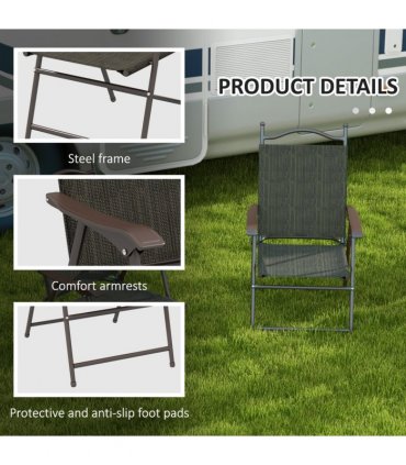 Outsunny Folding Chairs Set with Armrest Breathable Mesh Fabric Seat Dark Brown