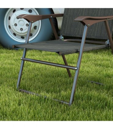 Outsunny Folding Chairs Set with Armrest Breathable Mesh Fabric Seat Dark Brown
