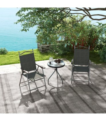 Outsunny Folding Chairs Set with Armrest Breathable Mesh Fabric Seat Dark Brown