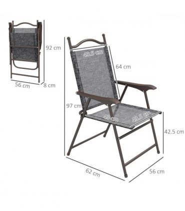 Outdoor Folding Chairs Set Grey Steel Mesh Fabric Portable Design Strong Frames