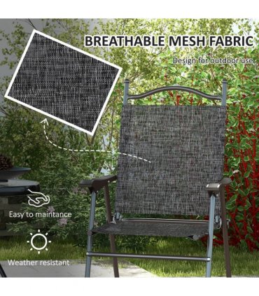 Outdoor Folding Chairs Set Grey Steel Mesh Fabric Portable Design Strong Frames