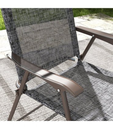 Outdoor Folding Chairs Set Grey Steel Mesh Fabric Portable Design Strong Frames