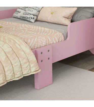 Toddler Bed Frame Pink MDF Cat Design Kids Bed with Guardrails 143L x74W x72Hcm