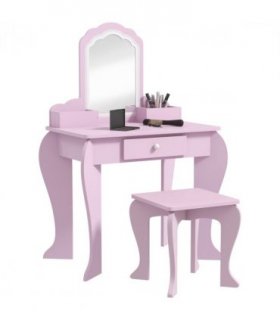 ZONEKIZ Kids Dressing Table Cloud Design with Mirror Stool Drawer Storage Boxes