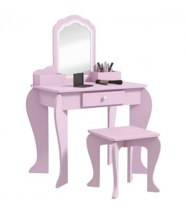 ZONEKIZ Kids Dressing Table Cloud Design with Mirror Stool Drawer Storage Boxes