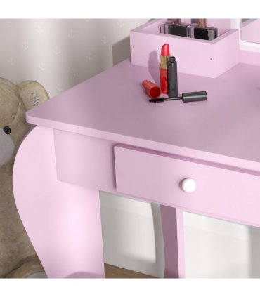 ZONEKIZ Kids Dressing Table Cloud Design with Mirror Stool Drawer Storage Boxes