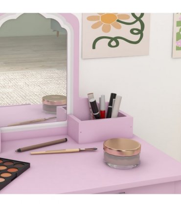 ZONEKIZ Kids Dressing Table Cloud Design with Mirror Stool Drawer Storage Boxes
