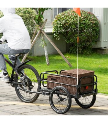 Bike Trailer HOMCOM Wagon Bicycle Cargo Trailer Suspension 2 Wheels Black