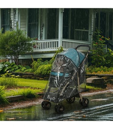PawHut Pet Stroller for XS and S Dogs with Rain Cover - Dark Green