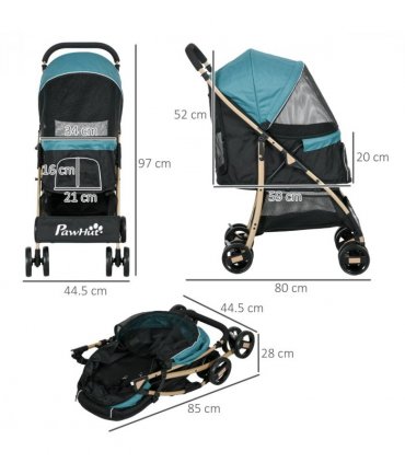 PawHut Pet Stroller for XS and S Dogs with Rain Cover - Dark Green