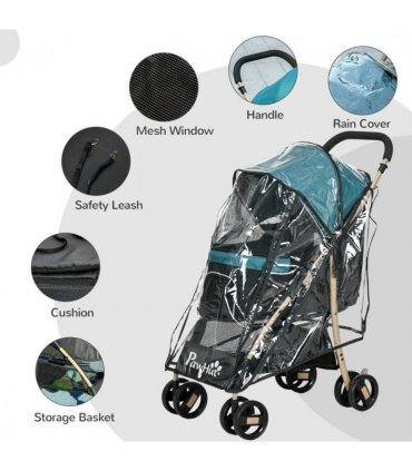 PawHut Pet Stroller for XS and S Dogs with Rain Cover - Dark Green