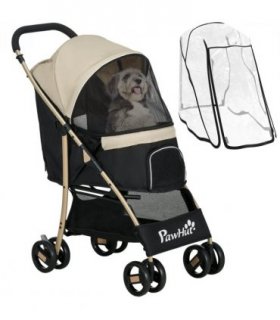 Pet Stroller Khaki Oxford Fabric Steel Plastic EVA 97H x 80L x 44.5Wcm PawHut