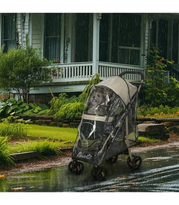 Pet Stroller Khaki Oxford Fabric Steel Plastic EVA 97H x 80L x 44.5Wcm PawHut