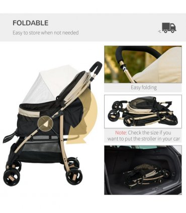 Pet Stroller Khaki Oxford Fabric Steel Plastic EVA 97H x 80L x 44.5Wcm PawHut