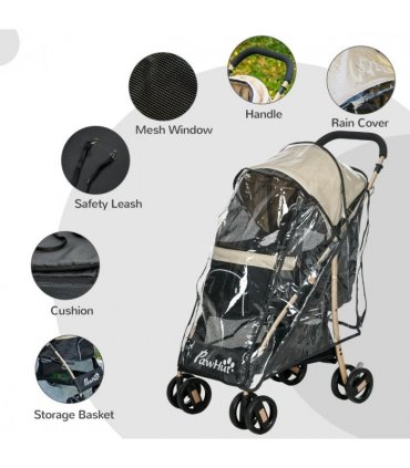 Pet Stroller Khaki Oxford Fabric Steel Plastic EVA 97H x 80L x 44.5Wcm PawHut