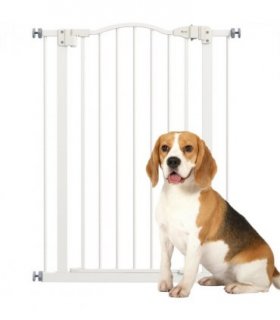 PawHut 74-80cm Adjustable Metal Pet Gate Safety Barrier w/ Auto-Close Door White