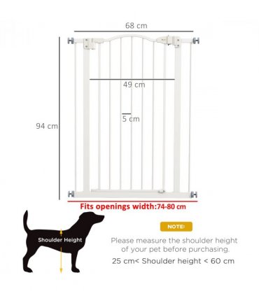 PawHut 74-80cm Adjustable Metal Pet Gate Safety Barrier w/ Auto-Close Door White
