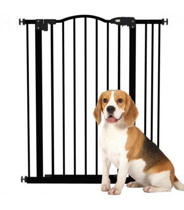 Pet Gate Black Metal Plastic 87L x3.5W x94Hcm Adjustable Safety Barrier