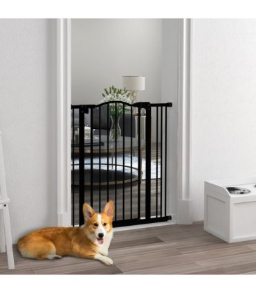 Pet Gate Black Metal Plastic 87L x3.5W x94Hcm Adjustable Safety Barrier