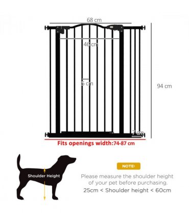 Pet Gate Black Metal Plastic 87L x3.5W x94Hcm Adjustable Safety Barrier