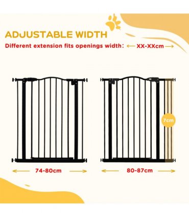 Pet Gate Black Metal Plastic 87L x3.5W x94Hcm Adjustable Safety Barrier