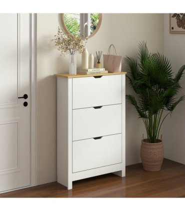 HOMCOM 18-Shoe Storage Cabinet 6 Shelves 3 Drawers Tabletop 4 Legs Modern White