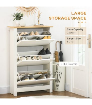 HOMCOM 18-Shoe Storage Cabinet 6 Shelves 3 Drawers Tabletop 4 Legs Modern White