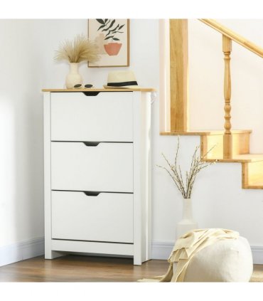 HOMCOM 18-Shoe Storage Cabinet 6 Shelves 3 Drawers Tabletop 4 Legs Modern White