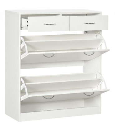HOMCOM Slim Shoe Cabinet with 2 Flip Drawers for 12 Pairs of Shoes White