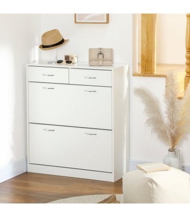 HOMCOM Slim Shoe Cabinet with 2 Flip Drawers for 12 Pairs of Shoes White