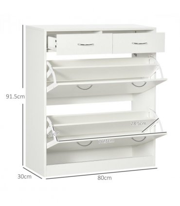 HOMCOM Slim Shoe Cabinet with 2 Flip Drawers for 12 Pairs of Shoes White