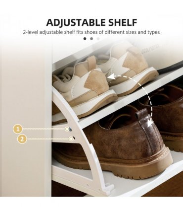 HOMCOM Slim Shoe Cabinet with 2 Flip Drawers for 12 Pairs of Shoes White