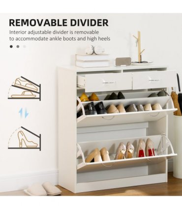 HOMCOM Slim Shoe Cabinet with 2 Flip Drawers for 12 Pairs of Shoes White