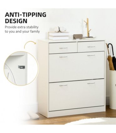 HOMCOM Slim Shoe Cabinet with 2 Flip Drawers for 12 Pairs of Shoes White
