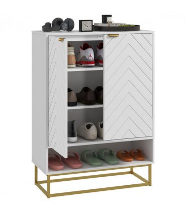 HOMCOM Shoe Cabinet with 2 Chevron Doors, Adjustable Shelf for 12 Pairs